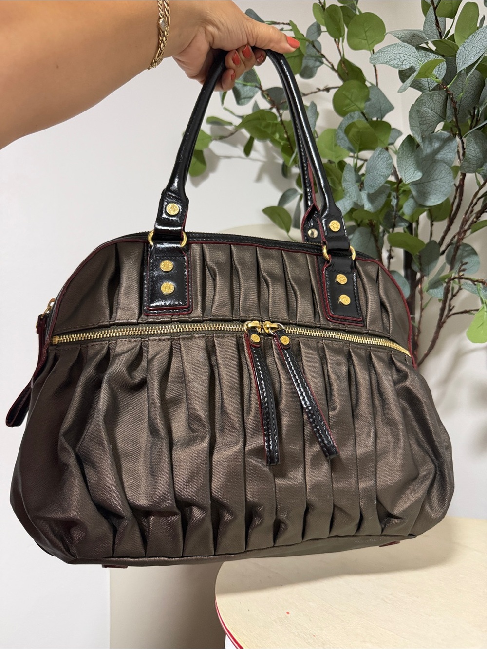 MZ Wallace 🍂Sale 🍁Pleated Chocolate Brown Satchel with Black Trim